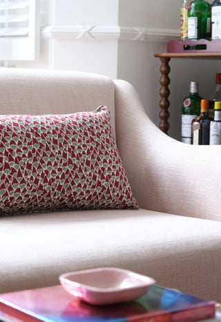 Foxglove Lumbar Cushion | Burgundy & Duck Egg - Eloise Home
