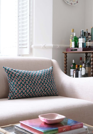Polka Dot Lumbar Cushion | Teal & Red - Eloise Home